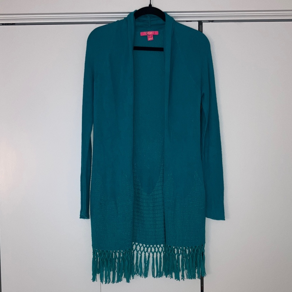 Lilly Pulitzer Teal Fringe Cardigan